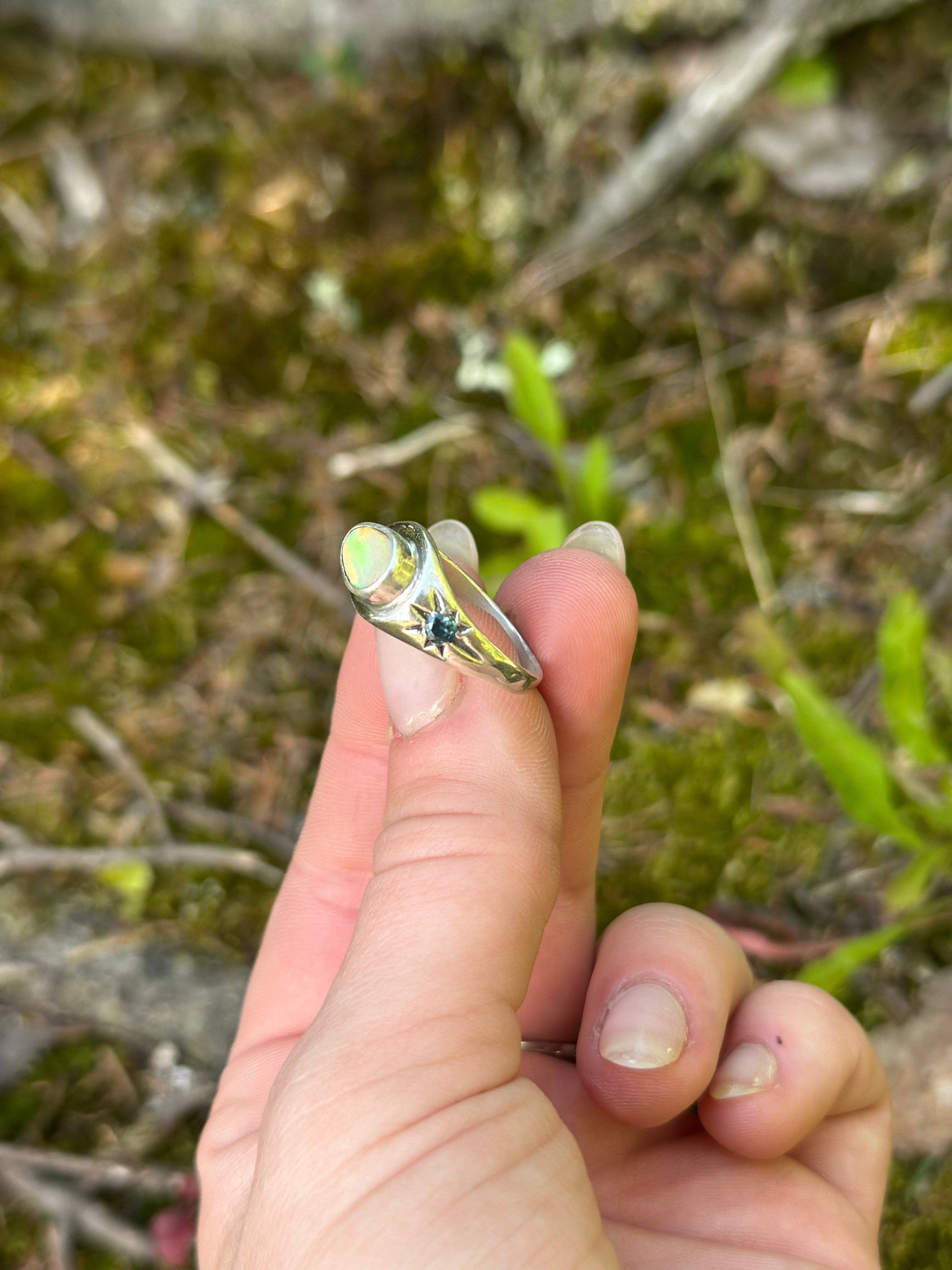 Sapphire & Australian Boulder Opal Signet Ring - Jane Sydney Studio