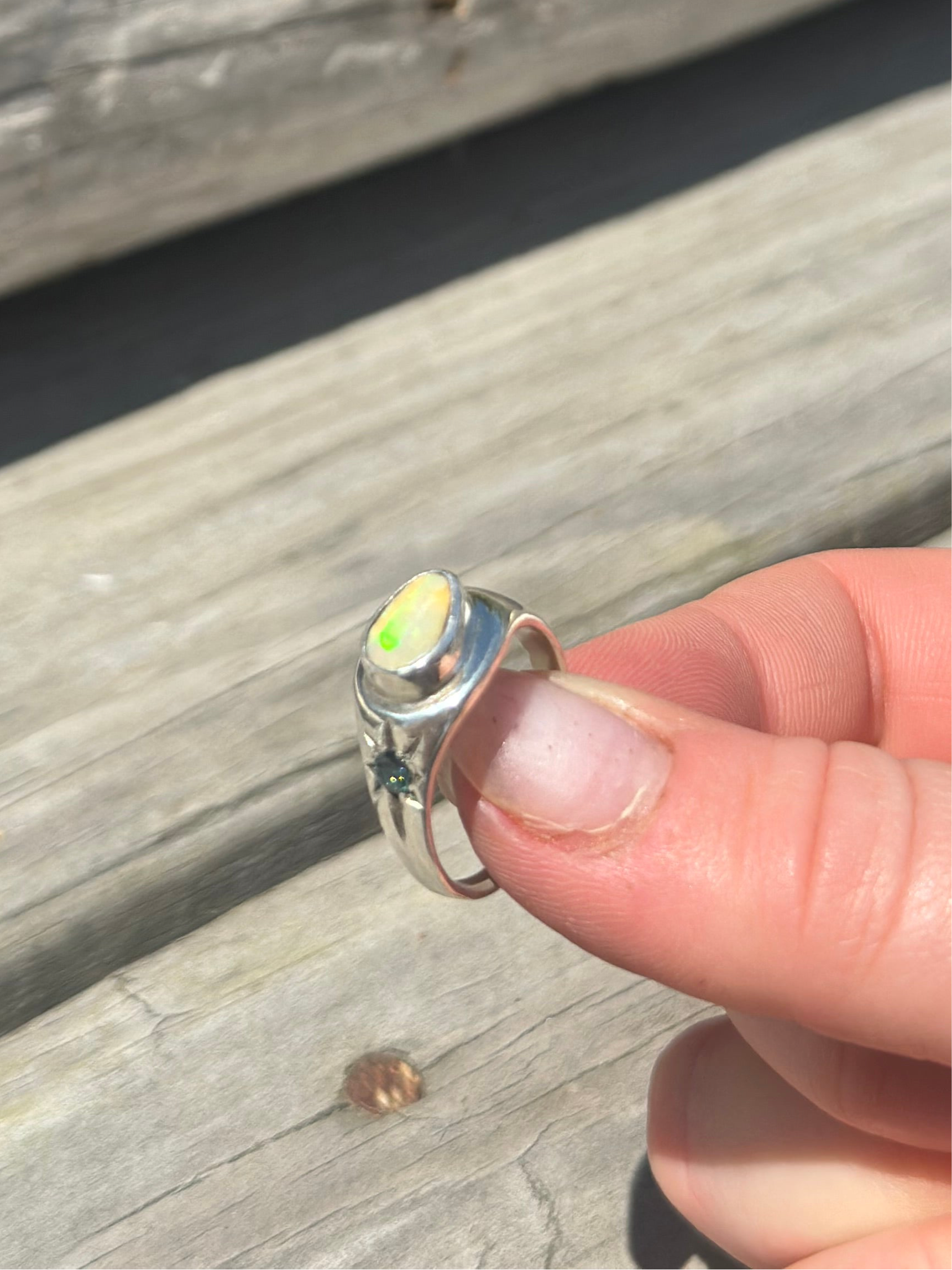 Sapphire & Australian Boulder Opal Signet Ring - Jane Sydney Studio