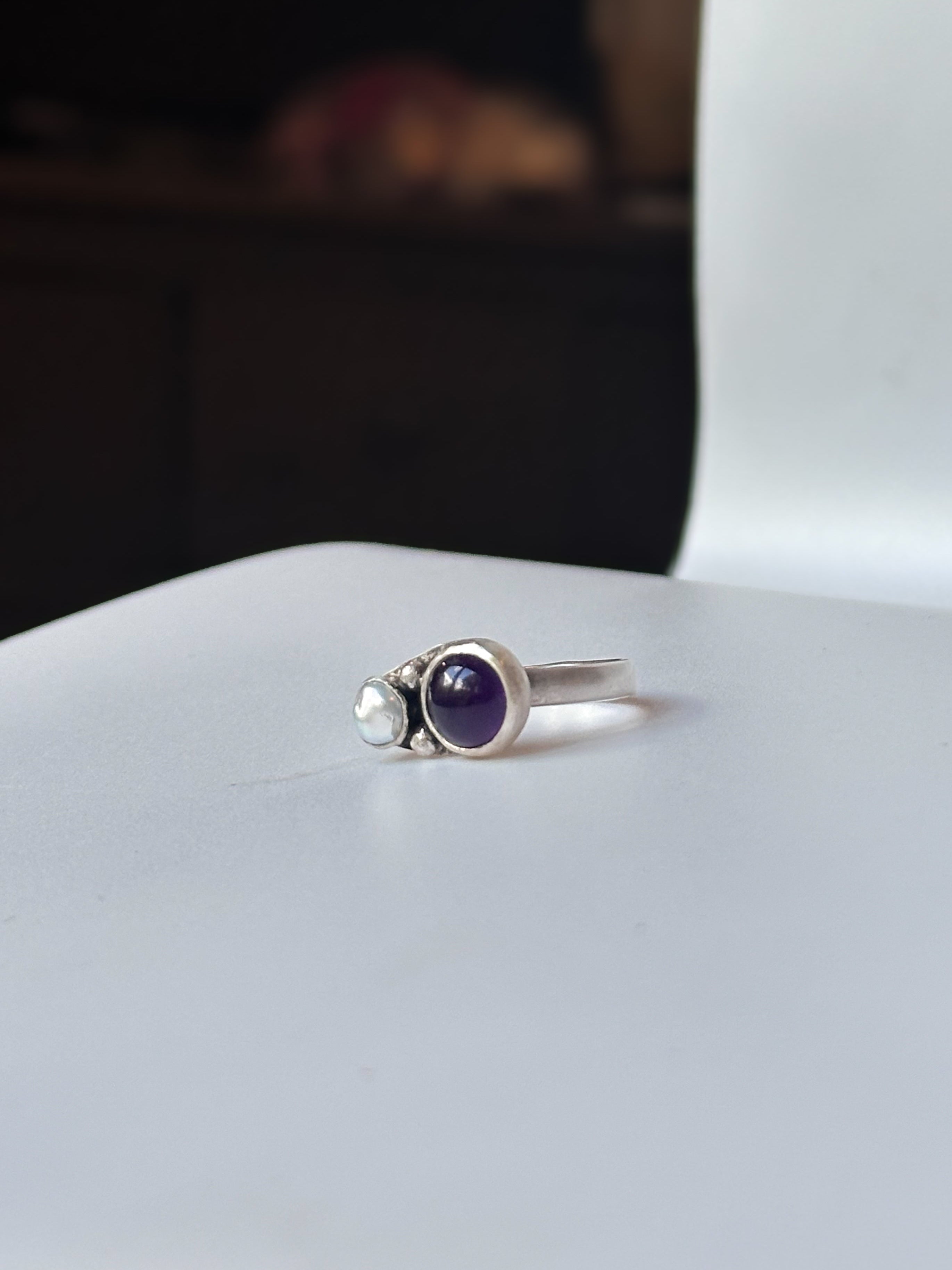 Amethyst & Pearl bubble Ring | size 8.5