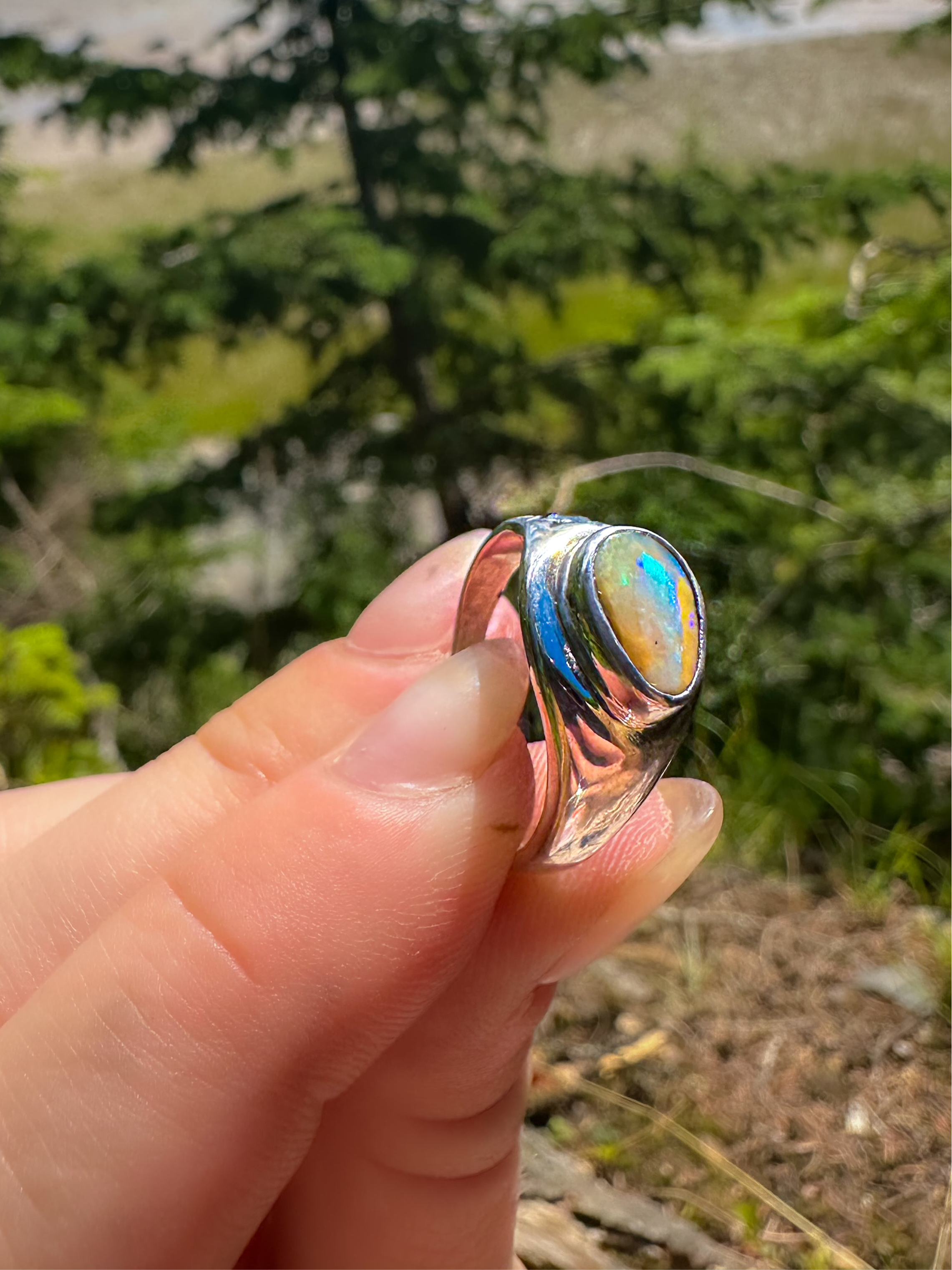 Sapphire & Australian Boulder Opal Signet Ring - Jane Sydney Studio