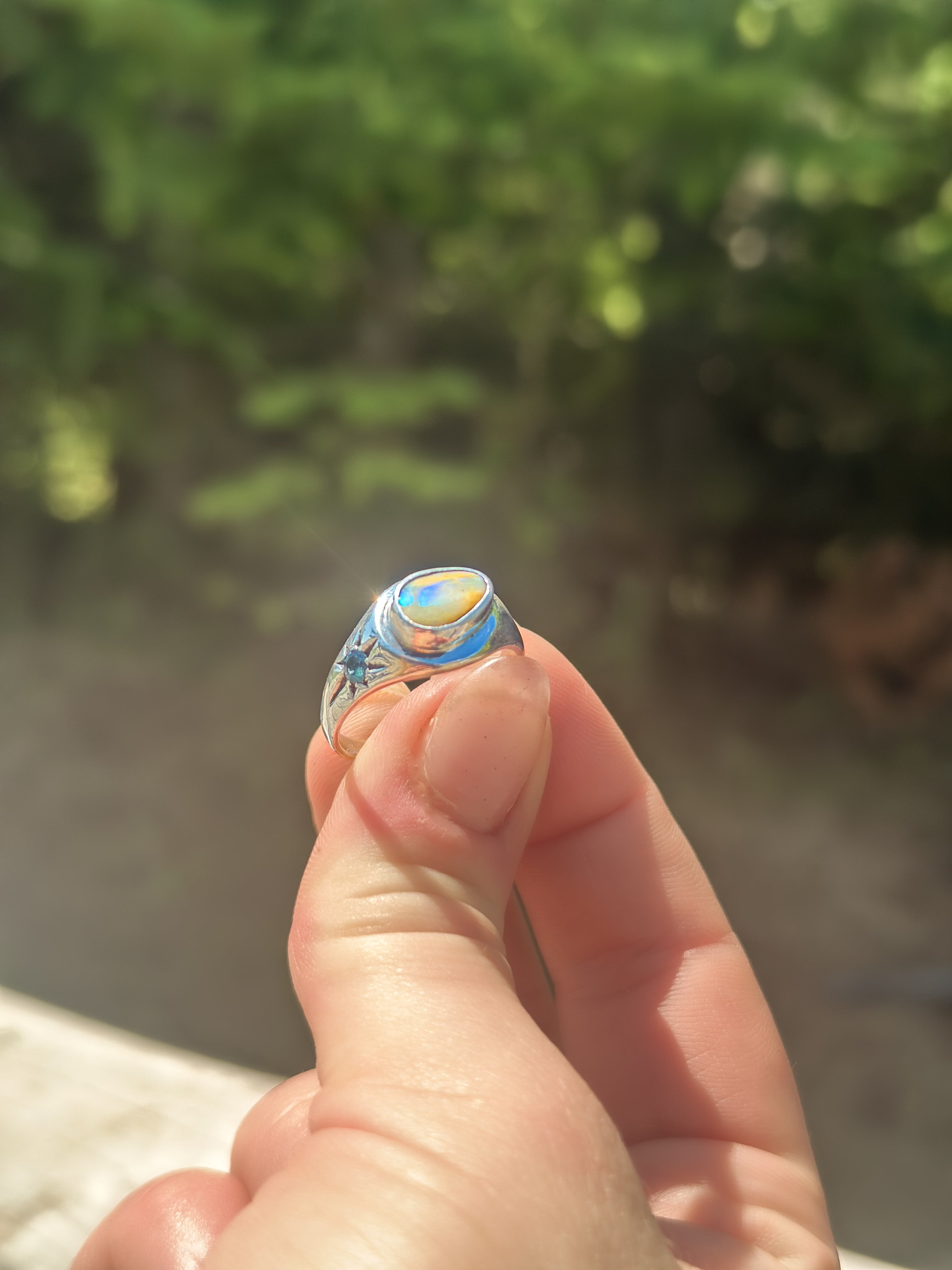 Sapphire & Australian Boulder Opal Signet Ring - Jane Sydney Studio
