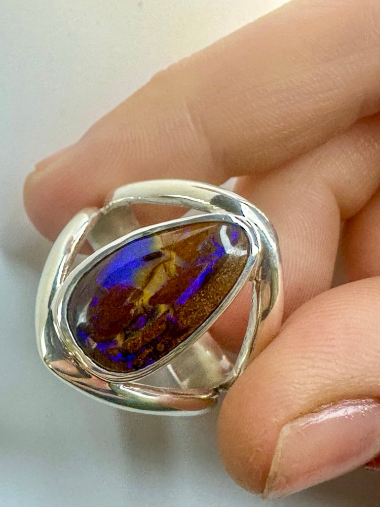 wood replacement boulder opal ring | size 12.5