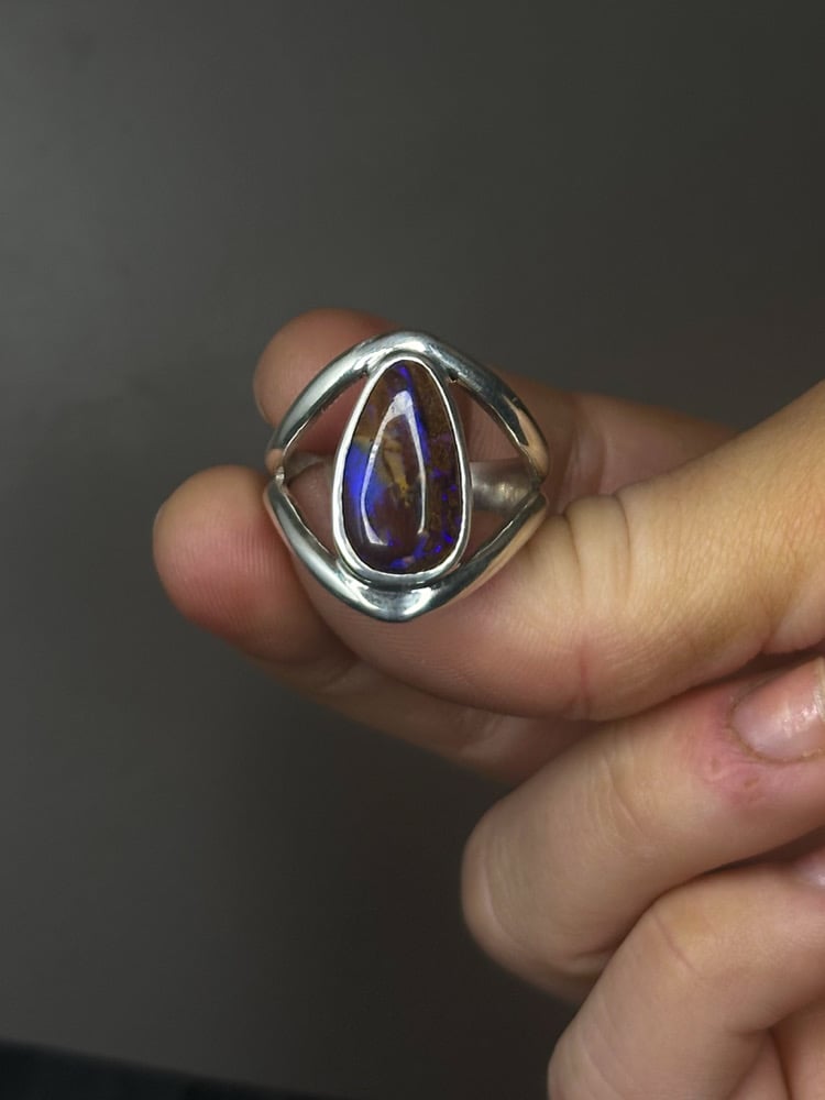 wood replacement boulder opal ring | size 12.5