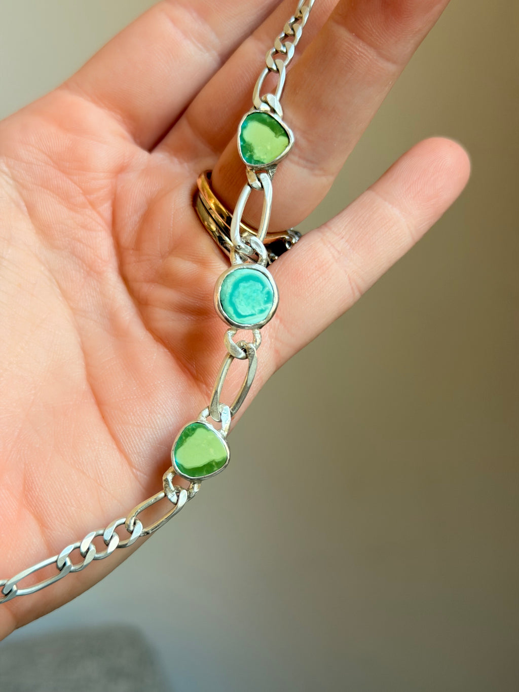 Tripple turquoise slice gem linked chain - Jane Sydney Studio