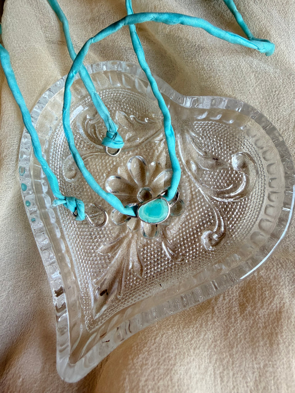 Turquoise link on Silk line with silver hook - Jane Sydney Studio