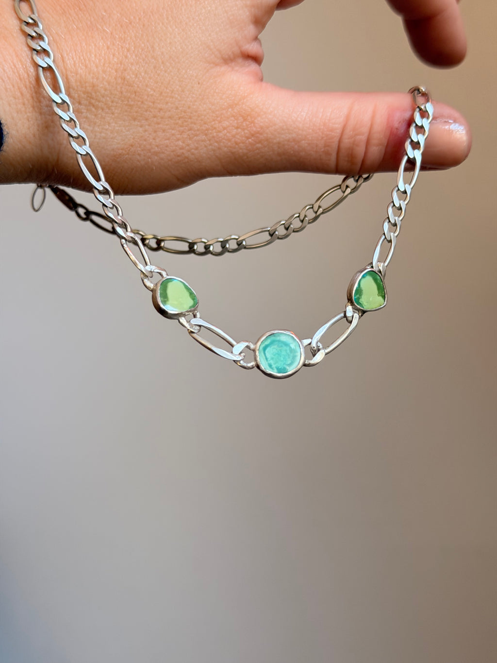Tripple turquoise slice gem linked chain - Jane Sydney Studio