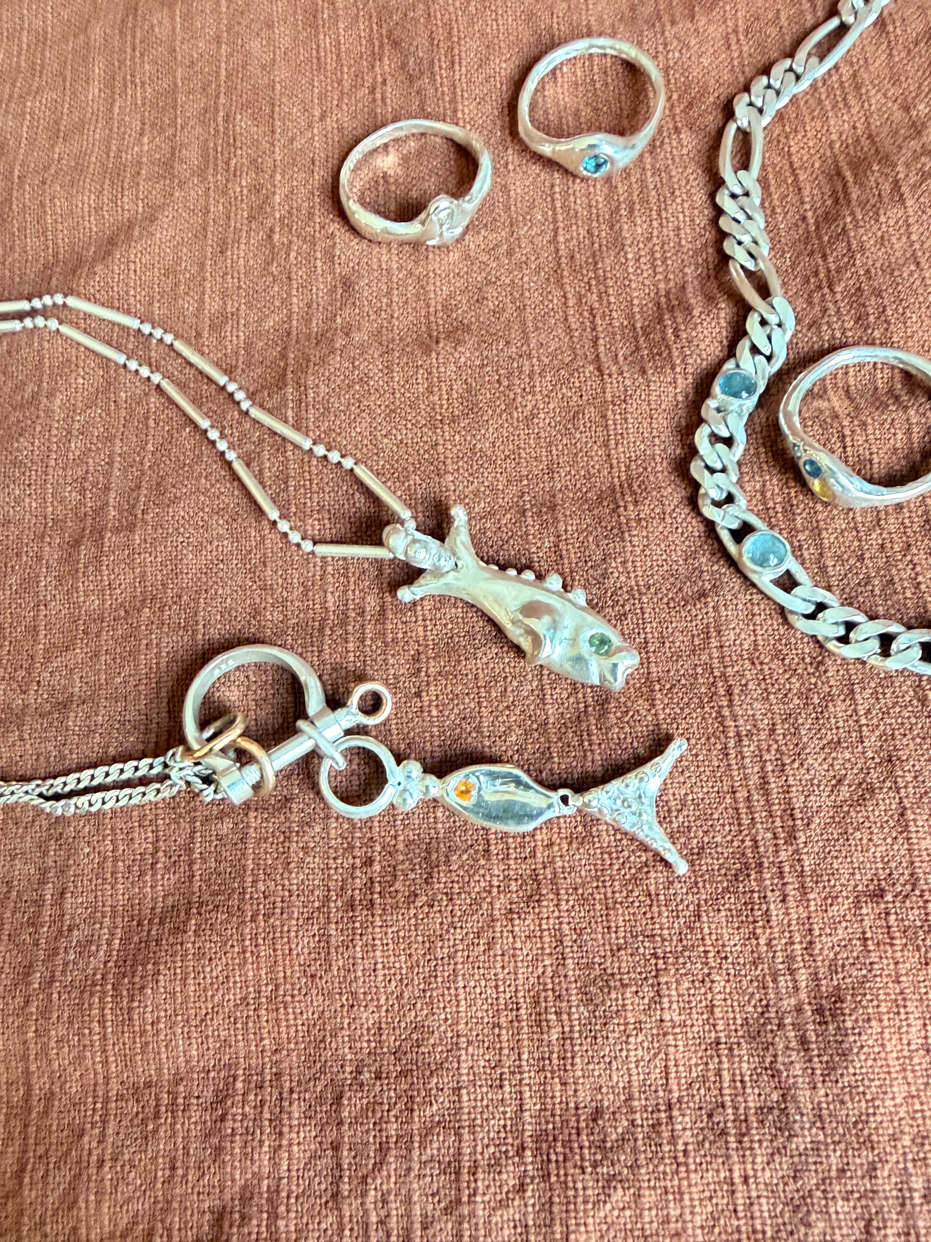 Yellow eyed bubble tail fish | OOAK bow shackle necklace bundle - Jane Sydney Studio