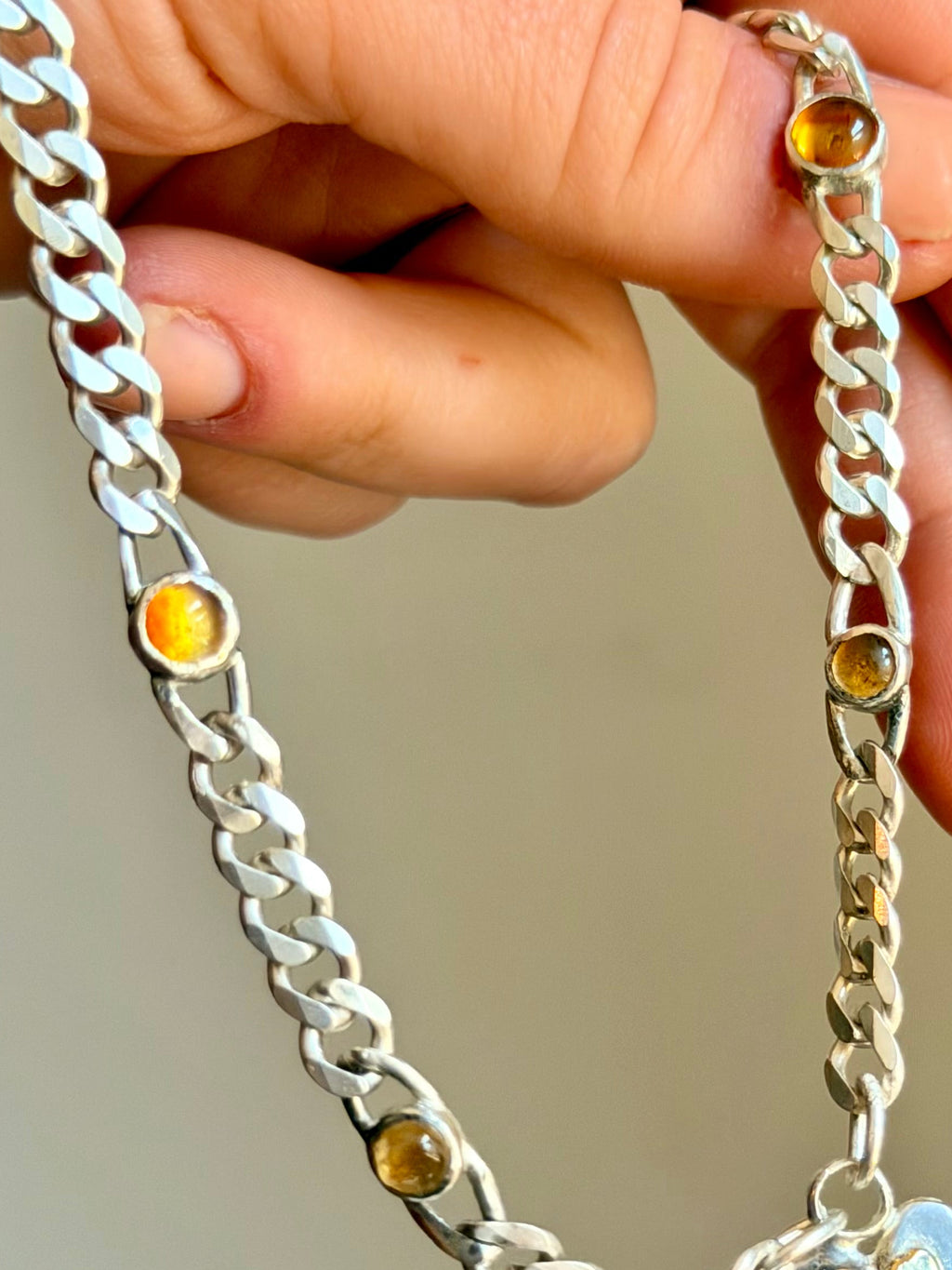 Silver & 10k heart citrine linked curb chain - Jane Sydney Studio
