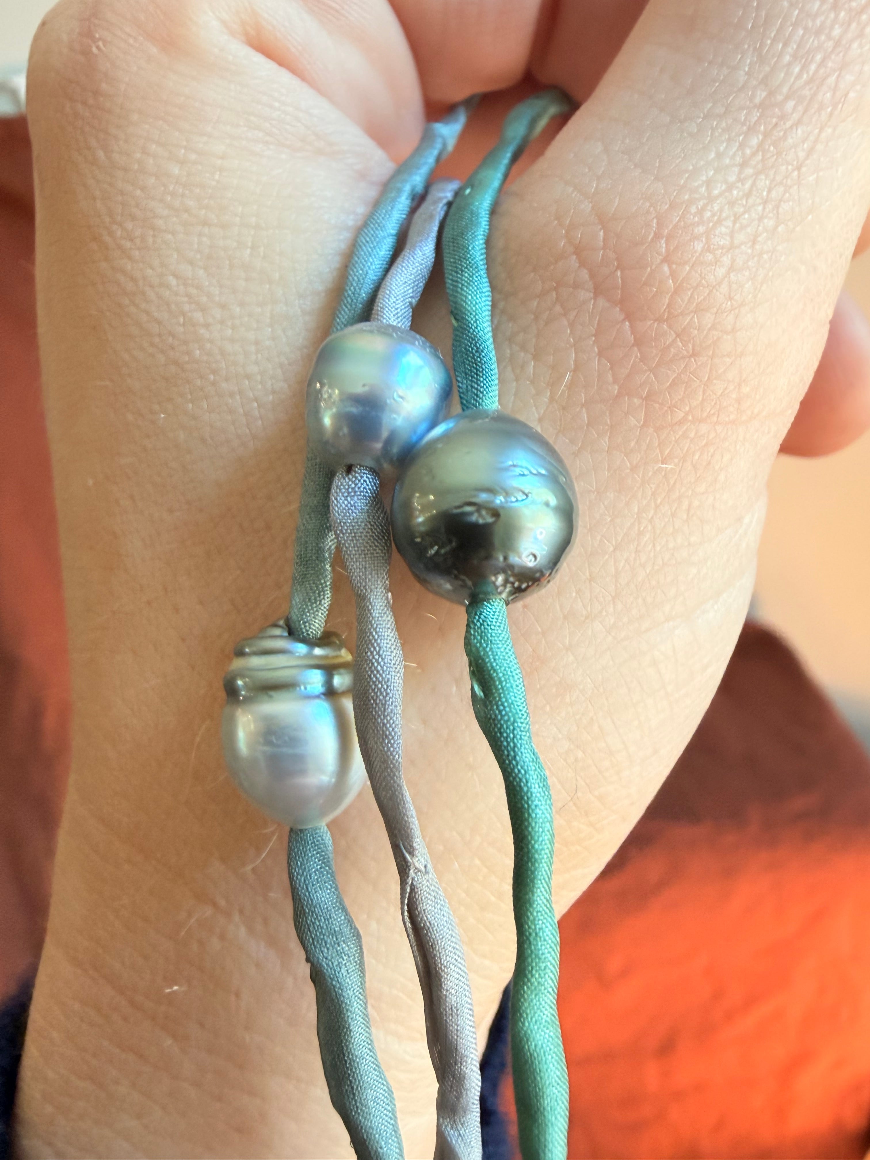 Tahitian Pearl on Silk line W/ silver hook - Jane Sydney Studio