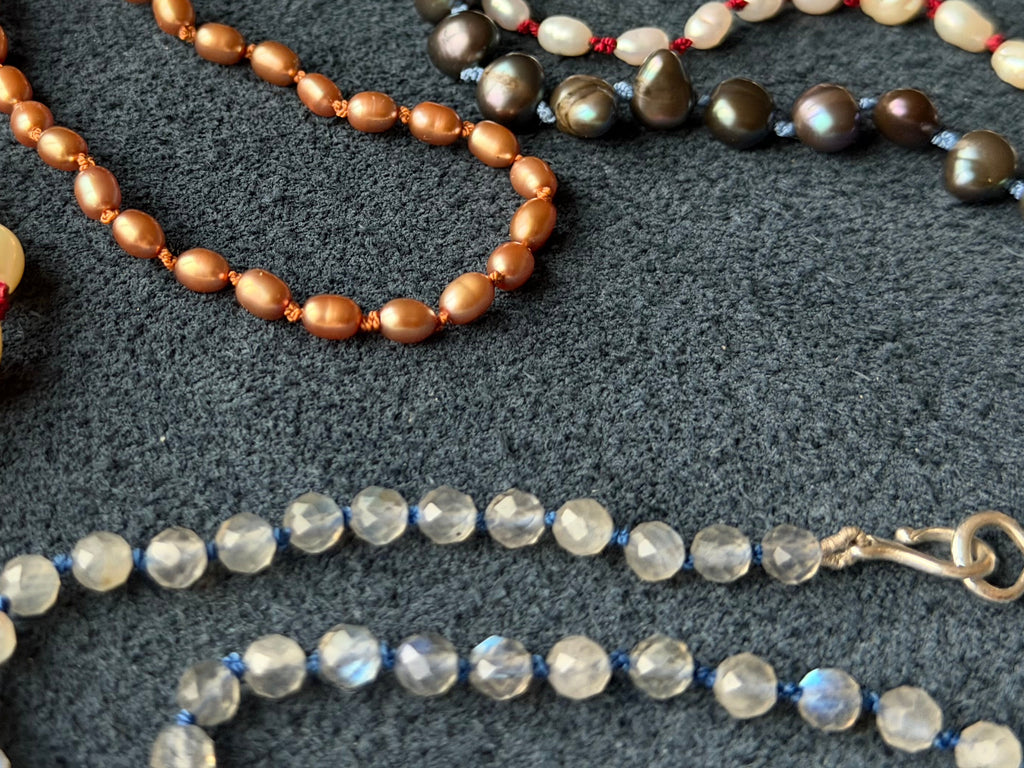 Not your Mommas Moonstone's -Knotted Gem Strand Choker