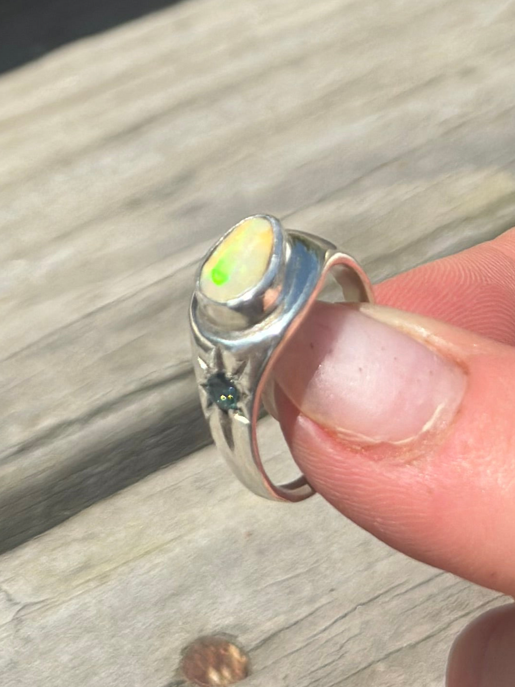 Sapphire & Australian Boulder Opal Signet Ring - Jane Sydney Studio