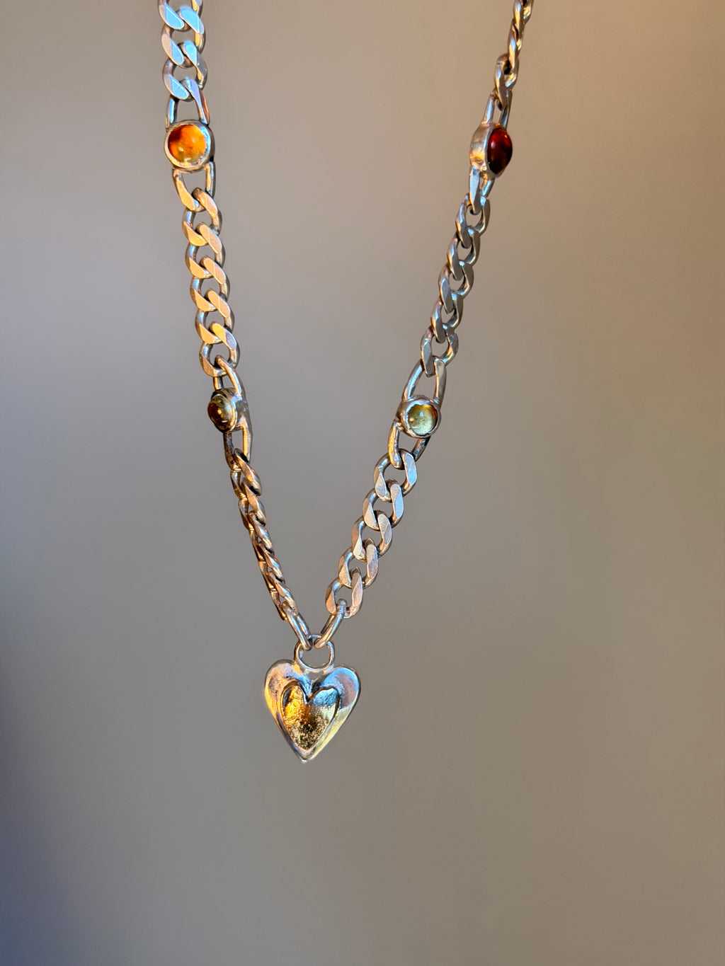 Silver & 10k heart citrine linked curb chain - Jane Sydney Studio