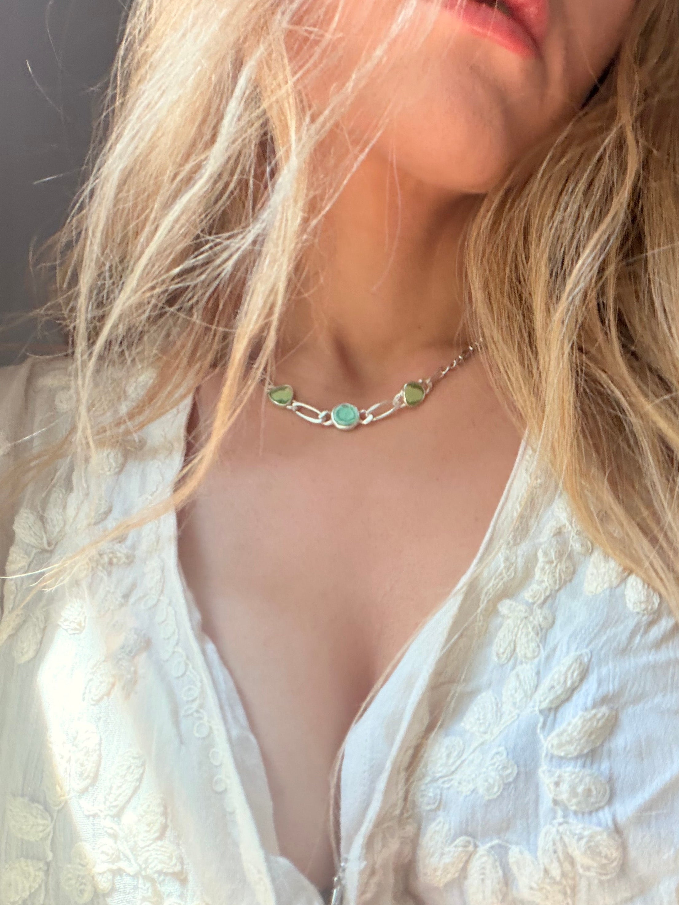 Tripple turquoise slice gem linked chain - Jane Sydney Studio