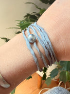Tahitian Pearl on Silk line W/ silver hook - Jane Sydney Studio