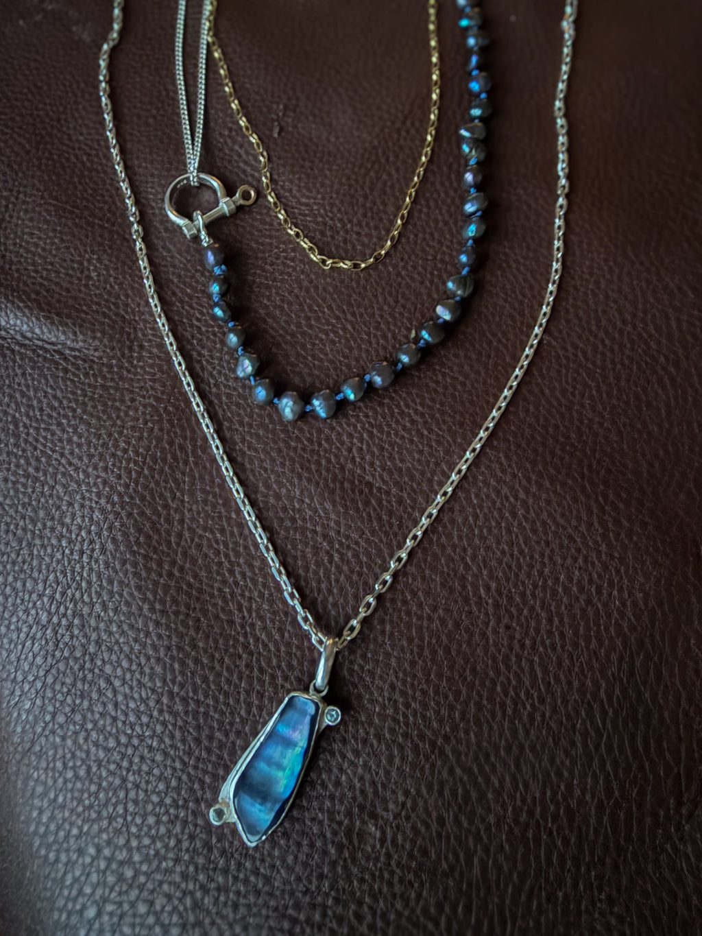 Muscle Shell + Australian Sapphire necklace