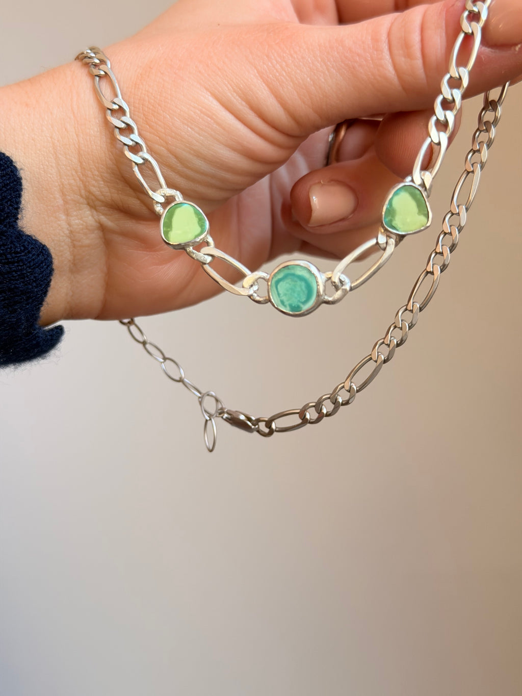 Tripple turquoise slice gem linked chain - Jane Sydney Studio