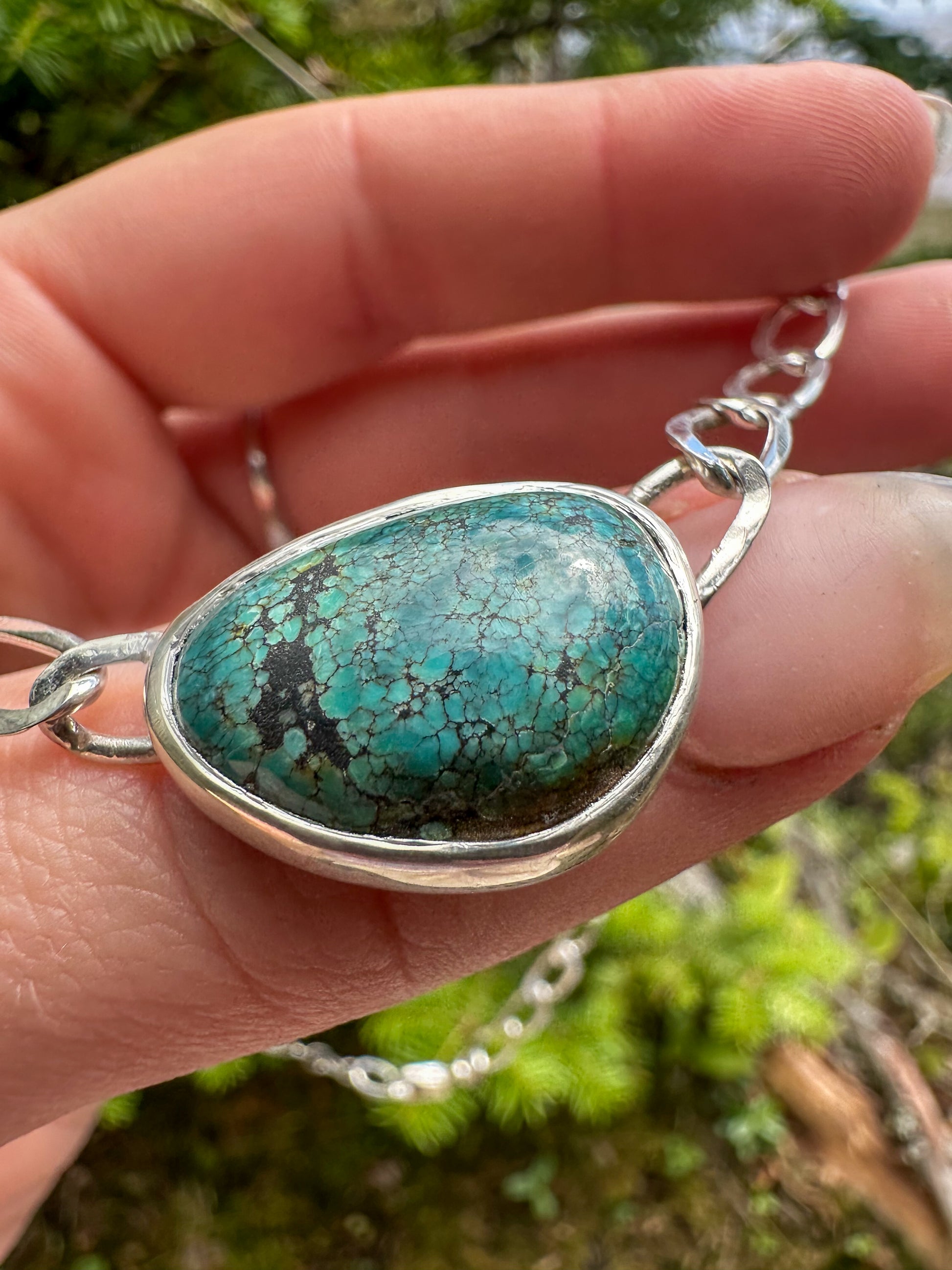 Cloud Mountain Turquoise- elongated curb chain linked necklace - Jane Sydney Studio