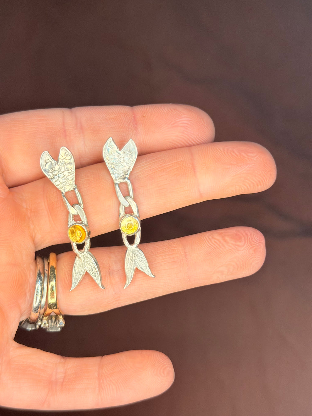 Wiggly fish Dangle studs - Jane Sydney Studio