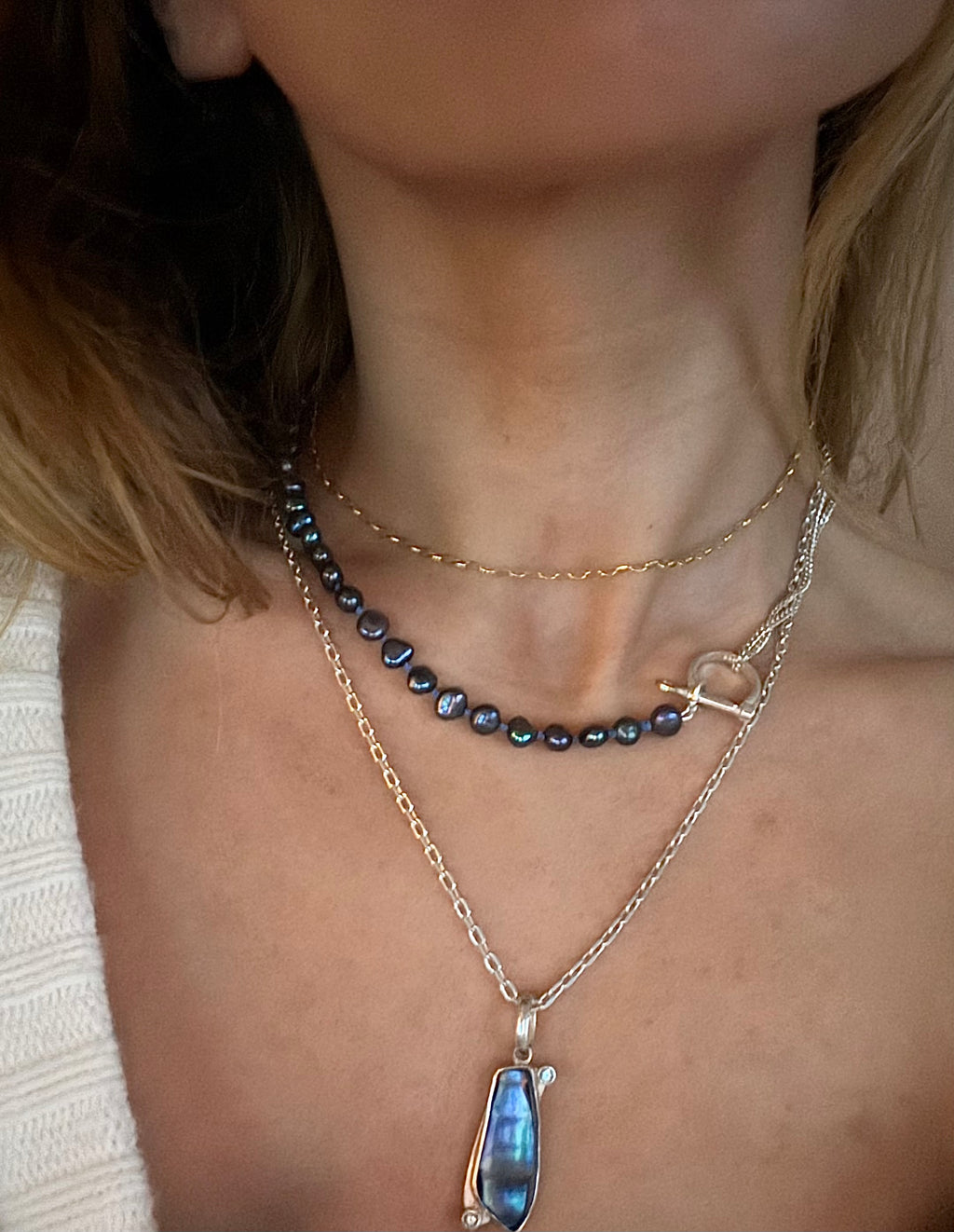 Muscle Shell + Australian Sapphire necklace
