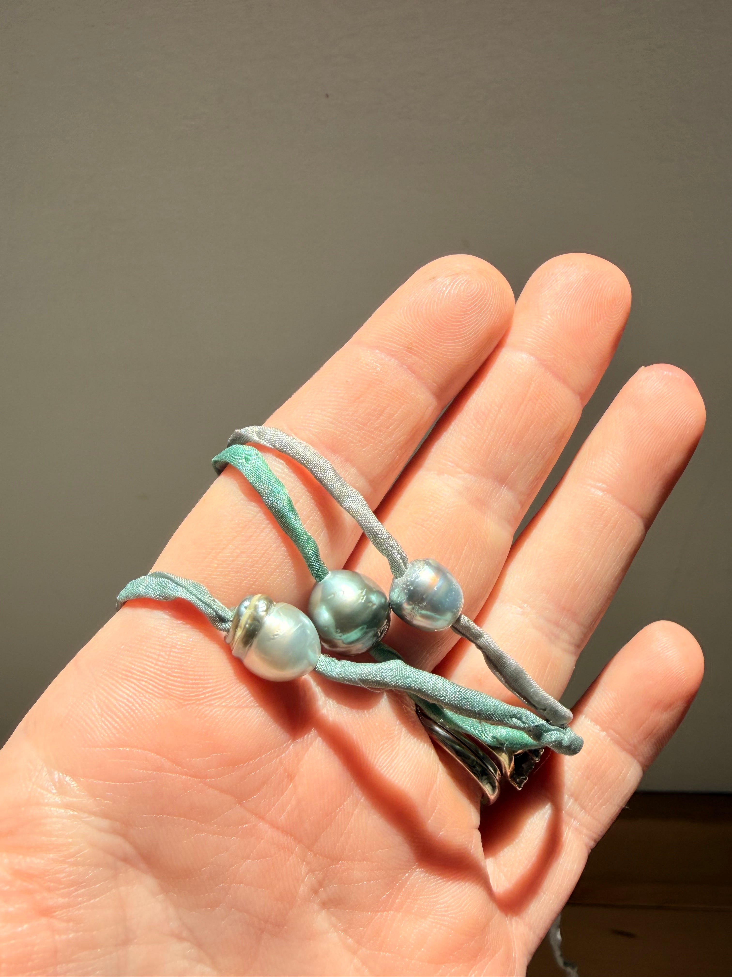 Tahitian Pearl on Silk line W/ silver hook - Jane Sydney Studio