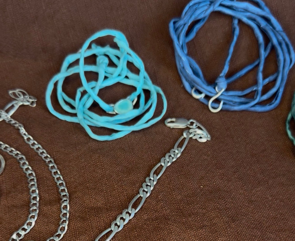 Turquoise link on Silk line with silver hook - Jane Sydney Studio