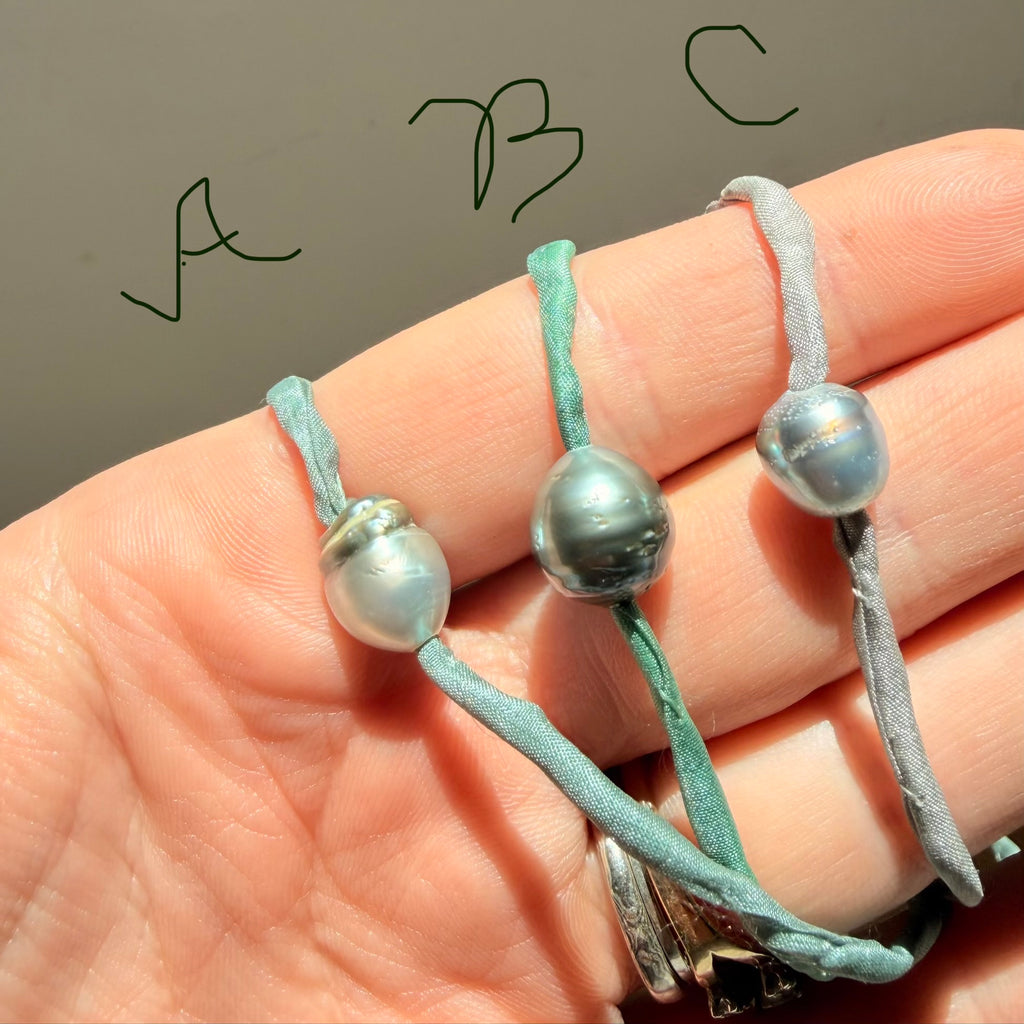 Tahitian Pearl on Silk line W/ silver hook - Jane Sydney Studio