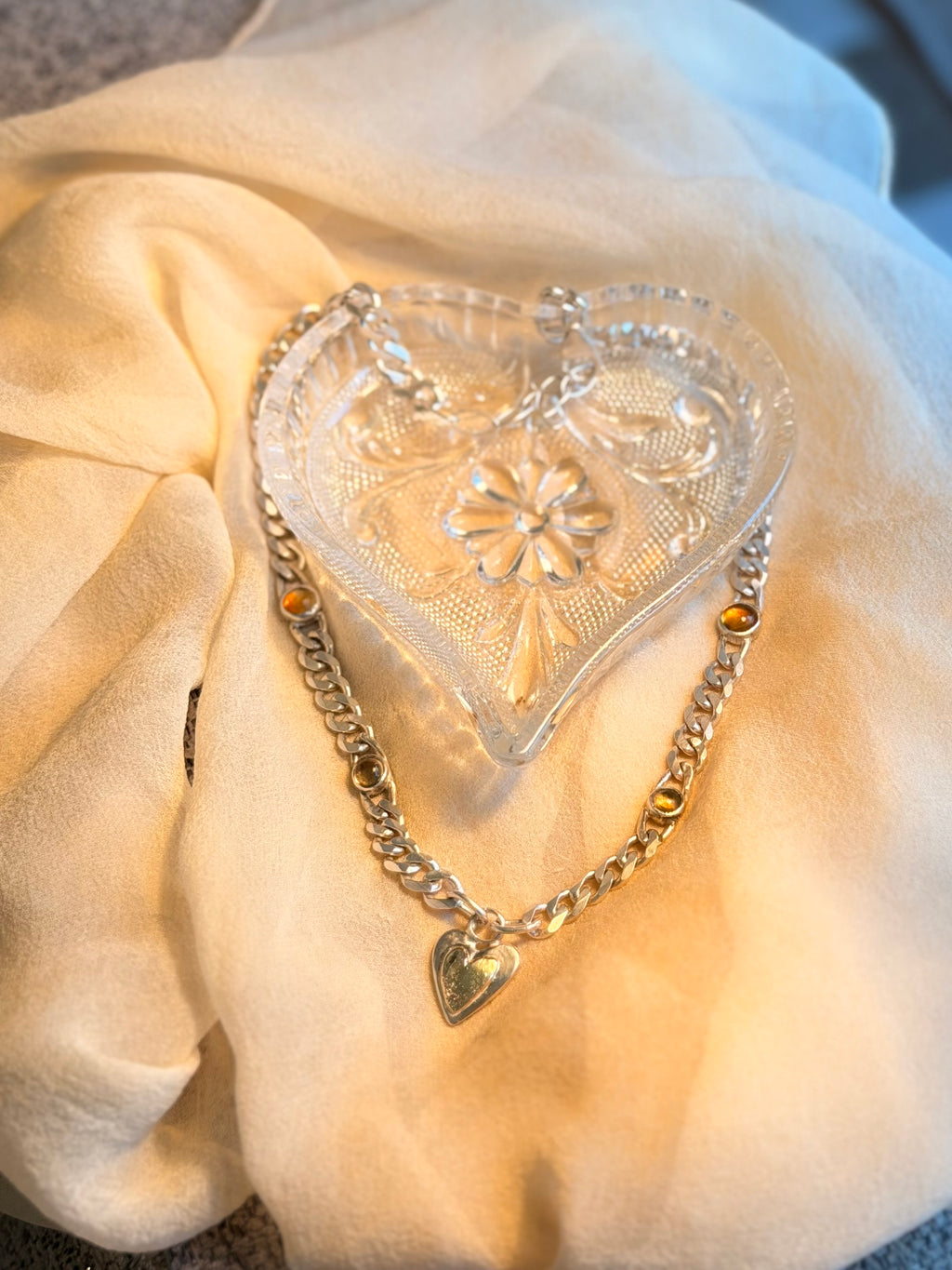 Silver & 10k heart citrine linked curb chain - Jane Sydney Studio