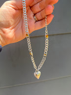 Silver & 10k heart citrine linked curb chain - Jane Sydney Studio