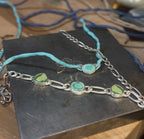 Turquoise link on Silk line with silver hook - Jane Sydney Studio