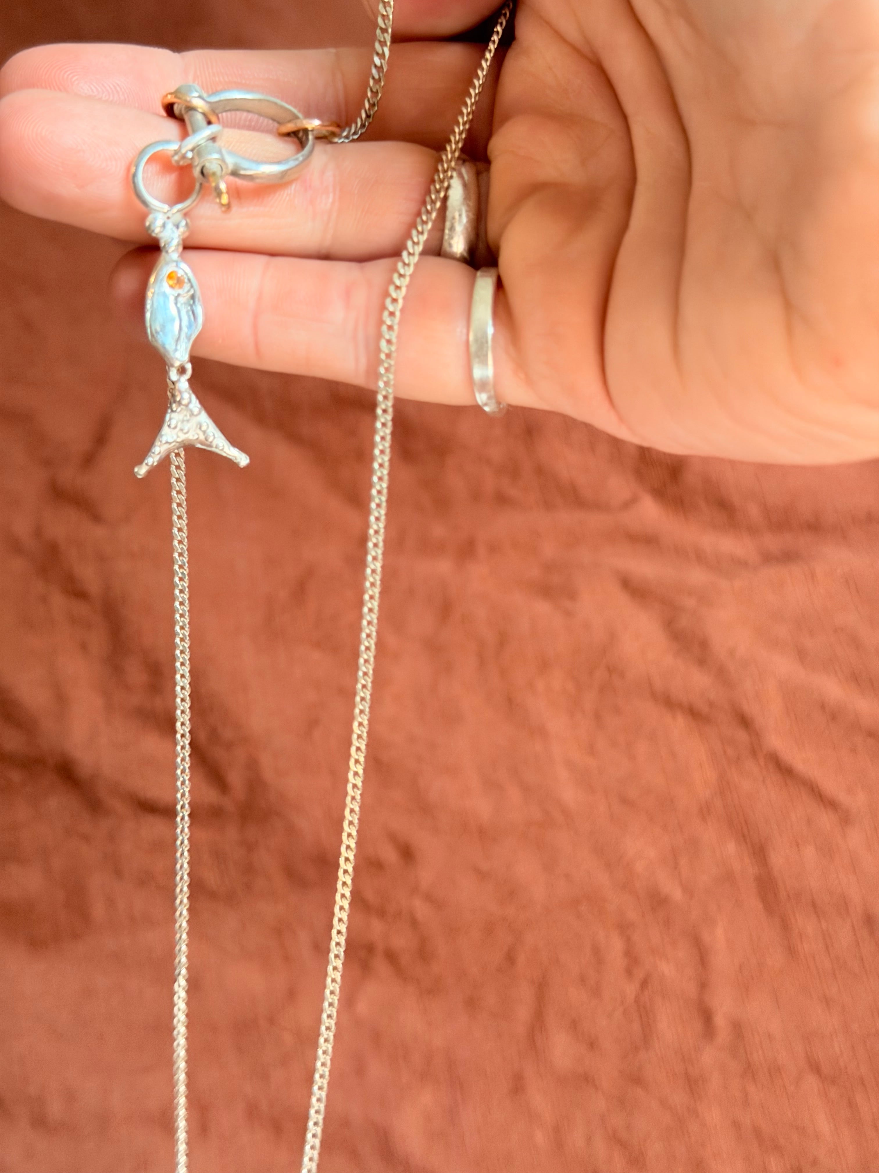 Yellow eyed bubble tail fish | OOAK bow shackle necklace bundle - Jane Sydney Studio