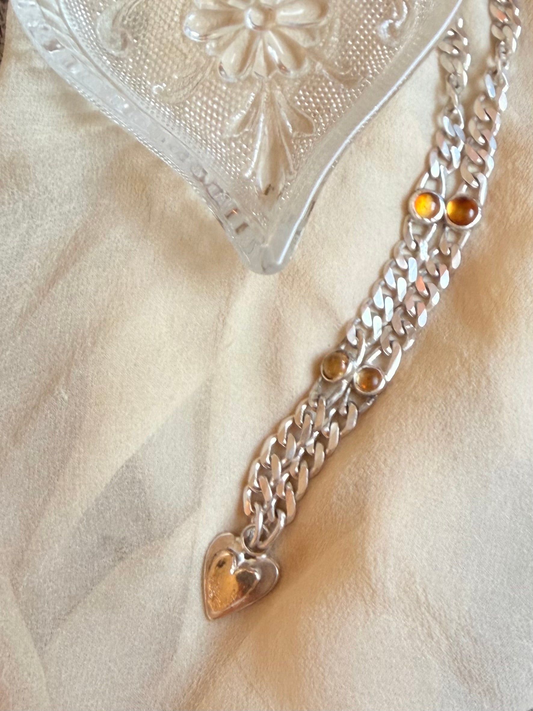 Silver & 10k heart citrine linked curb chain - Jane Sydney Studio