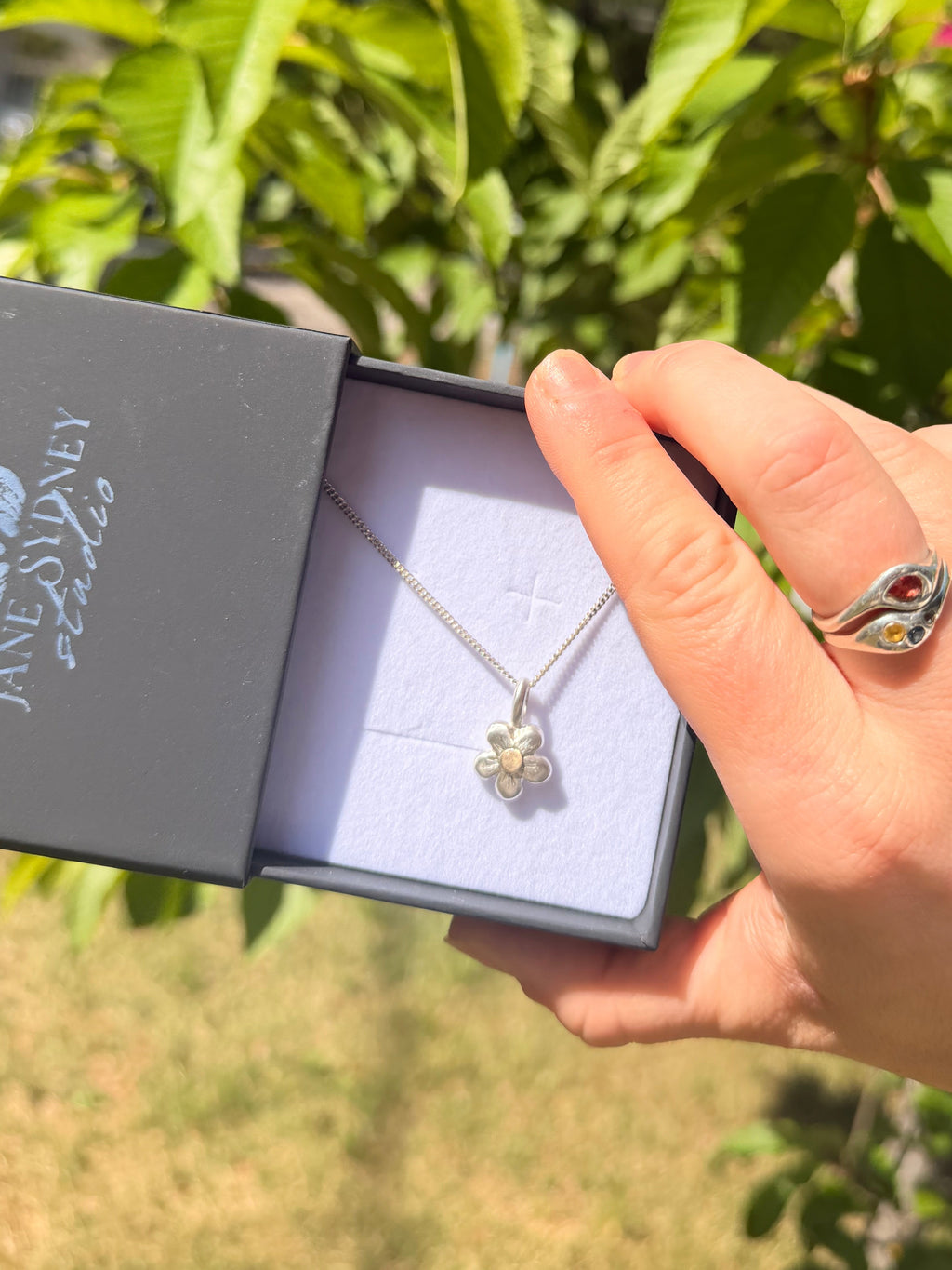 Darling Daisy 14k gold, Sterling Silver with silver chain - Jane Sydney Studio