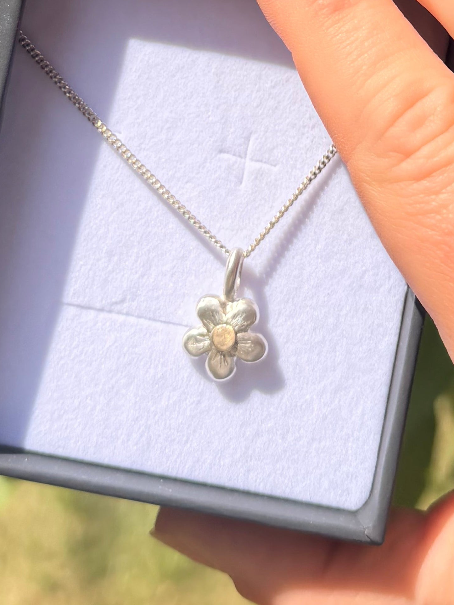 Darling Daisy 14k gold, Sterling Silver with silver chain - Jane Sydney Studio