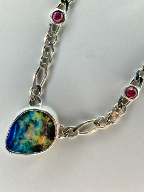 Day Dream Necklace | Australian Boulder Opal & Winza Sapphire - Jane Sydney Studio
