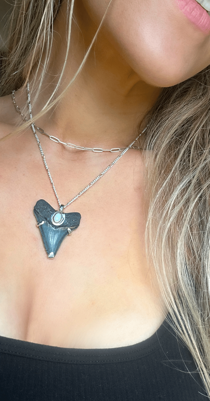 Megalodon Pendant with Australian Opal 