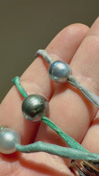 Tahitian Pearl on Silk line W/ silver hook