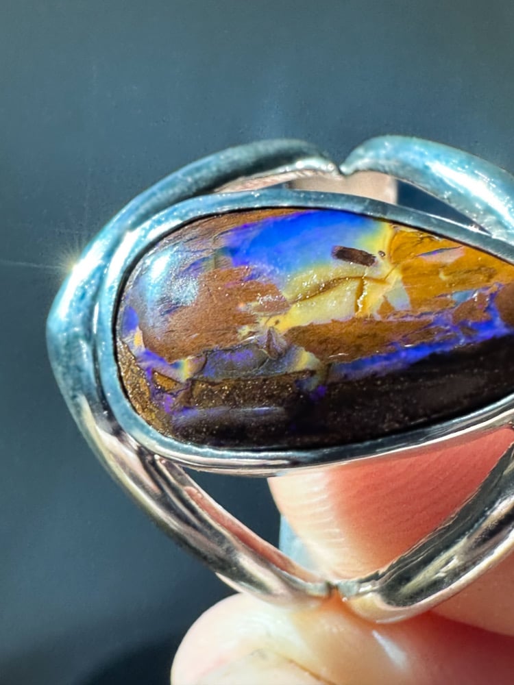 wood replacement boulder opal ring | size 12.5